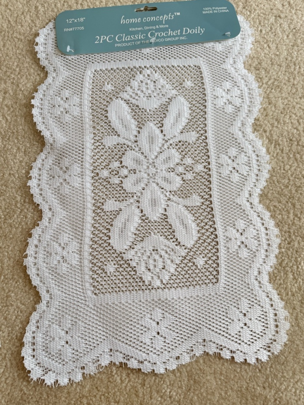 Home Concepts 2PC Classic Crochet Doily - White